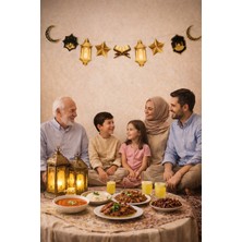 Özbience Ramazan Dekoratif Asmalı Süs Siyah Gold Banner Hilal Yıldız Kuran Mahya