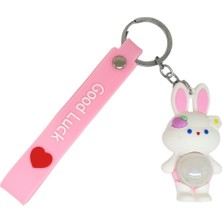 Kyops Figürlü ve Işıklı Silikon Anahtarlık -  Tavşan - Pembe (Lisinya)