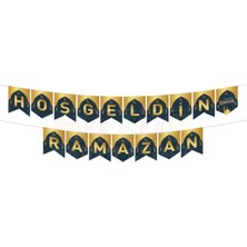 Özbience Hoşgeldin Ramazan Yazılı Zikzak Banner, Altın Renkli, 250X17 cm