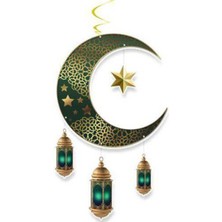 Özbience Yeşil Ramazan Asma Süs, Ay Yıldız Desenli, 90X30 Cm, Şık ve Renkli Dekor
