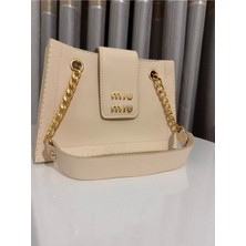 Lümen Bujiteri Zincir Askılı Suni Deri Şık Bej Renk Omuz Çantası