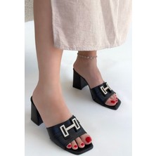 Hatıra Kutusu Erew Siyah Cilt Topuklu Terlik - Lisinya