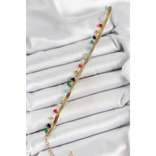 Hatıra Kutusu 316L Çelik Gold Renk Kristal Karışık Renkli Taşlı 2'li Kadın Bileklik - Lisinya