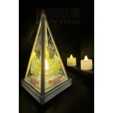 Özbience 17X9 cm Beyaz Piramit Fener, Sarı Işık, Bayram ve Ramazan Dekorasyonu