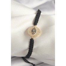 Hatıra Kutusu Pirinç Gold Renk Zirkon Taşlı Göz Işlemeli Figür Asansörlü Makrome Model Kadın Bileklik - Lisinya