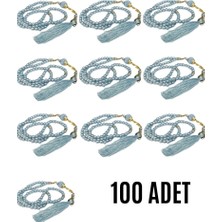 NessiWorld Namaz Tesbihi Vavlı 99'lu Cam Incili Ismi Azam Dua Kartı Ile Mavi Renk Hediyelik 100 Adet