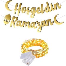 Özbience Altın Ramazan Hoşgeldin Banner ve Peri LED Kaligrafi Bayram Süsleri