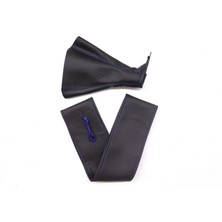 NessiWorld Tüm Araçlara Uyumlu Direksiyon Kılıfı ve Vites Körüğü Siyah Vinil Mavi