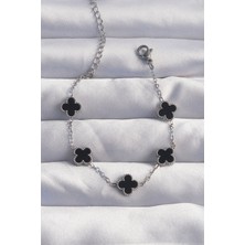 Hatıra Kutusu 316L Çelik Baby Boy Gümüş Renk Siyah Mineli Yonca Bileklik - Lisinya