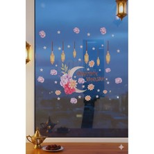 Özbience Ramazan Temalı Çiçekli Hilal Fener Sticker Seti, Bayram Dekorasyon Süsü