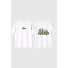 Urbvn Paris View Tasarım Baskılı Beyaz Oversize T Shirt