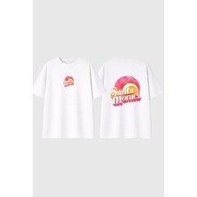 Urbvn Santa Monica Tasarım Baskılı Beyaz Oversize T Shirt