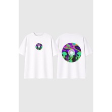 Urbvn CD Alien Tasarım Baskılı Beyaz Oversize T Shirt