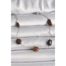 Hatıra Kutusu 316L Çelik Gümüş Renk Zincir Kahverengi Doğaltaş Model Kadın Bileklik - Lisinya