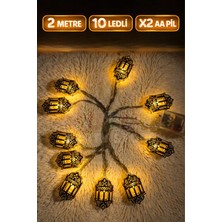 Özbience Gold Metal LED Feneri 2m Dekoratif Işık Süsü, Günışığı Sarı, Pilli
