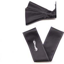 NessiWorld Tüm Araçlara Uyumlu Direksiyon Kılıfı ve Vites Körüğü Siyah Deri Gri Nakışlı