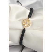 Hatıra Kutusu Pirinç Gold Renk Zirkon Taşlı Taç Figür Asansörlü Makrome Model Kadın Bileklik - Lisinya