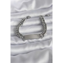 Hatıra Kutusu 316L Çelik Gümüş Renk Isim Yazılabilir Plaka Model Kadın Bileklik - Lisinya