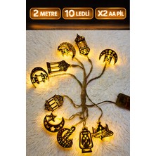 Özbience Ramazan Dini Figür Gold Metal LED Işık Süsü, 2m, 10 Led, Günışığı Sarı