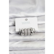 Kyops Zirkon Taşlı Pirinç Gümüş Renk Halka Kadın Küpe Seti - Lisinya