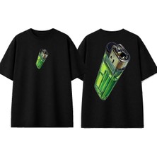 Urbvn Lighter Tasarım Baskılı Siyah Oversize T-Shirt