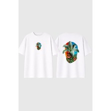 Urbvn Tropic Man Tasarım Baskılı Beyaz Oversize T Shirt