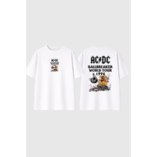 Urbvn Acdc Ballbreaker Tasarım Baskılı Beyaz Oversize T Shirt