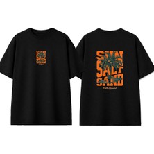 Urbvn Sun Salt Tasarım Baskılı Siyah Oversize T-Shirt