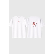 Urbvn Red Monkey Tasarım Baskılı Beyaz Oversize T Shirt