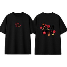 Urbvn Summer Flower Tasarım Baskılı Siyah Oversize T-Shirt