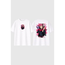 Urbvn King Of Curses Tasarım Baskılı Beyaz Oversize T Shirt