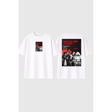 Urbvn Red Chill Tasarım Baskılı Beyaz Oversize T Shirt