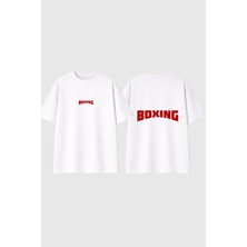 Urbvn Boxing Logo Tasarım Baskılı Beyaz Oversize T Shirt
