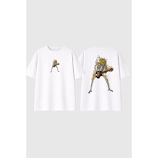 Urbvn Skull Rock Tasarım Baskılı Beyaz Oversize T Shirt