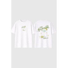 Urbvn Margarita 3 Tasarım Baskılı Beyaz Oversize T Shirt