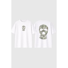 Urbvn Dolar Mask Tasarım Baskılı Beyaz Oversize T Shirt