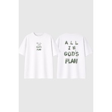 Urbvn Gods Plan Tasarım Baskılı Beyaz Oversize T Shirt