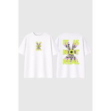 Urbvn No Real Tasarım Baskılı Beyaz Oversize T Shirt