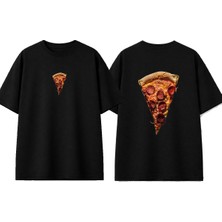 Urbvn Pizza Hd Tasarım Baskılı Siyah Oversize T-Shirt