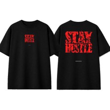 Urbvn Stay Hustle Tasarım Baskılı Siyah Oversize T-Shirt