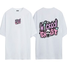 Urbvn Kicked Ghost 1 Tasarım Baskılı Beyaz Oversize T Shirt