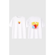 Urbvn Ibiza Please Tasarım Baskılı Beyaz Oversize T Shirt
