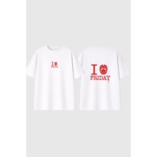Urbvn 13 Friday Tasarım Baskılı Beyaz Oversize T Shirt