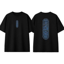 Urbvn Ethnic 3 Tasarım Baskılı Siyah Oversize T-Shirt