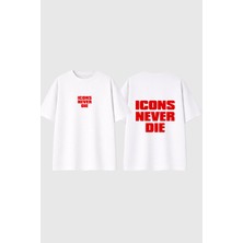 Urbvn Icons Never Die Tasarım Baskılı Beyaz Oversize T Shirt