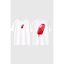 Urbvn Stick Icecream Tasarım Baskılı Beyaz Oversize T Shirt