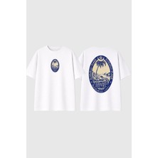 Urbvn Grand Hotel Tasarım Baskılı Beyaz Oversize T Shirt