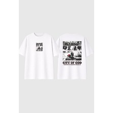 Urbvn City Of God Tasarım Baskılı Beyaz Oversize T Shirt