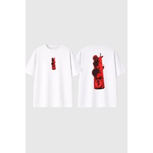 Urbvn Red Light Tasarım Baskılı Beyaz Oversize T Shirt