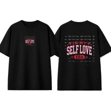 Urbvn Self Love Era Tasarım Baskılı Siyah Oversize T-Shirt